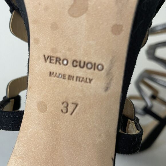 Marc Ellis Strappy Stiletto Heels Black Suede Silver Leather Sz EU 37 IT, US 7 - Picture 6 of 14